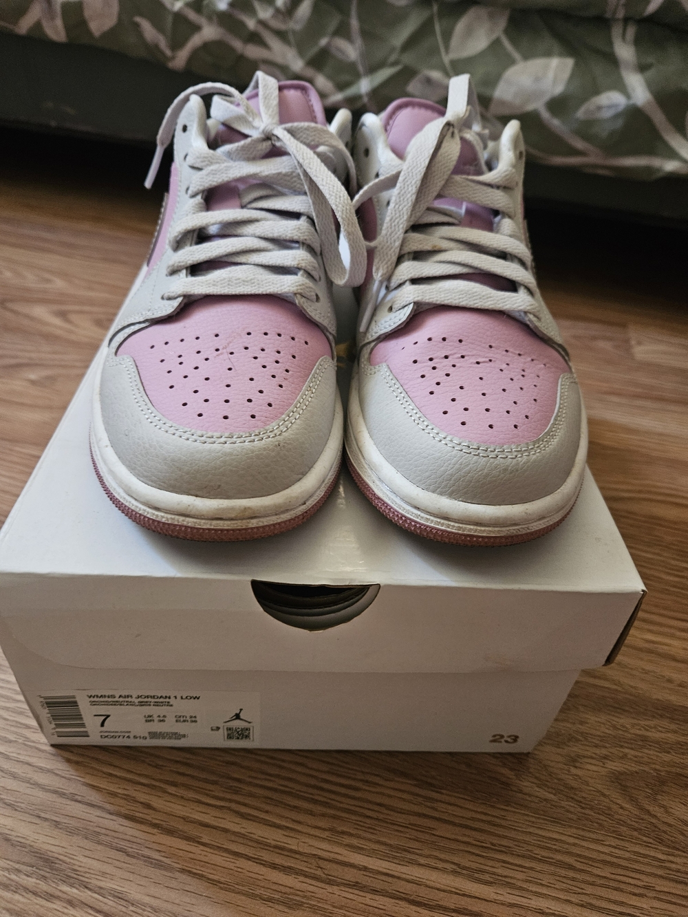 Jordans Pink and Light Gray Low-Top Sneakers